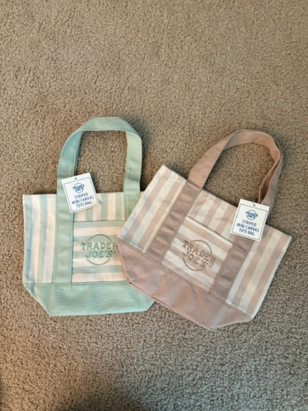 Trader Joe’s Mini Pastel Stripe Canvas Tote Bag Limited Edition  Set Of 2